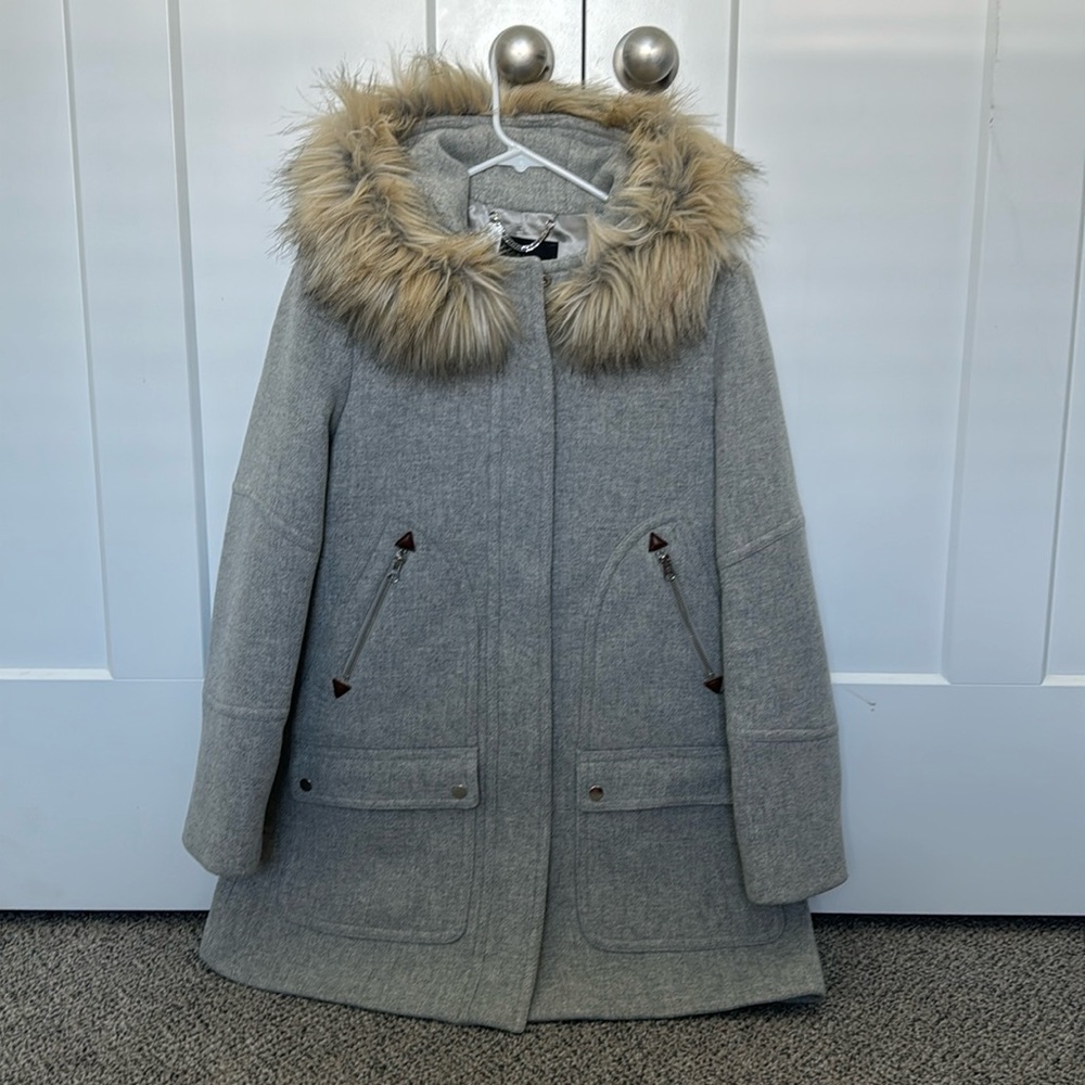 J. Crew wool parka with fur jacket.